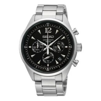 Business-Casual-Sportuhr mit Quarzwerk, schwarzem Zifferblatt und silbernem Armband