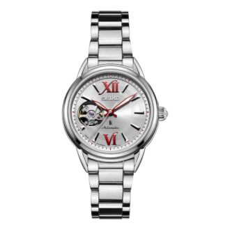 Minimalistische japanische mechanische Uhr mit Aushöhlung, silber