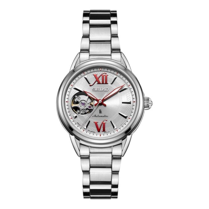 Minimalistische japanische mechanische Uhr mit Aushöhlung, silber