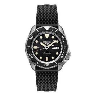 Nr. 5 Serie Sportliche mechanische Uhr mit schwarzem Kautschukarmband SRPD73k2