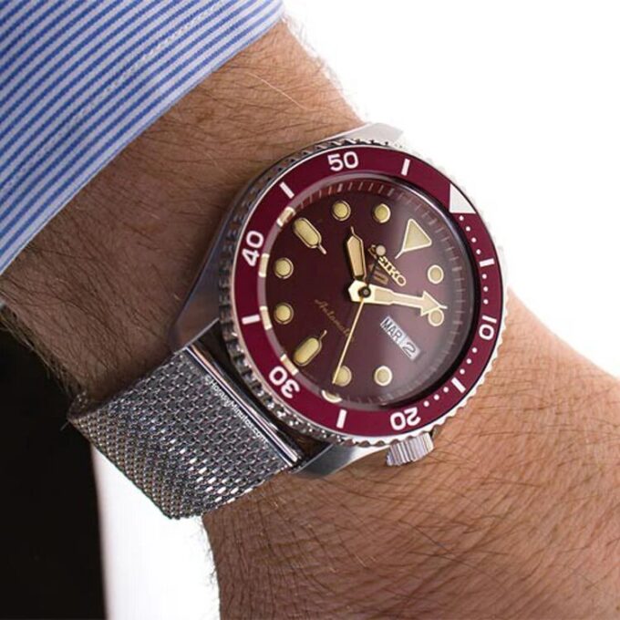 Nr. 5 Sports mechanische Uhr Weinrot