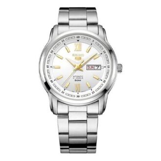 Nr. 5 Sports, wasserdichte Business-Mechanikuhr aus Stahl mit weißem Armband