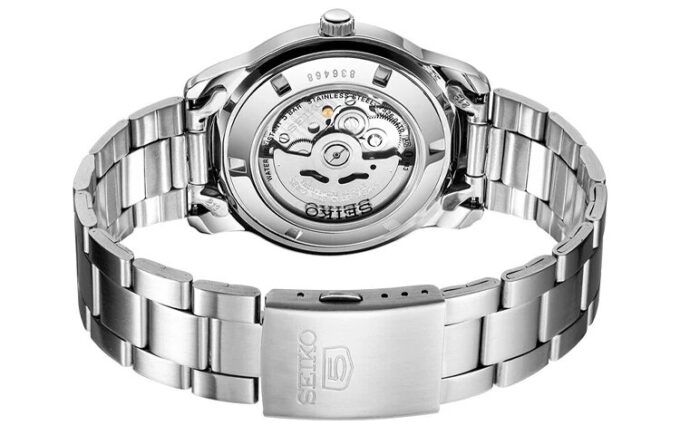 Nr. 5 Sports, wasserdichte Business-Mechanikuhr aus Stahl mit weißem Armband