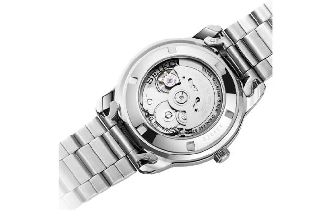 Nr. 5 Sports, wasserdichte Business-Mechanikuhr aus Stahl mit weißem Armband