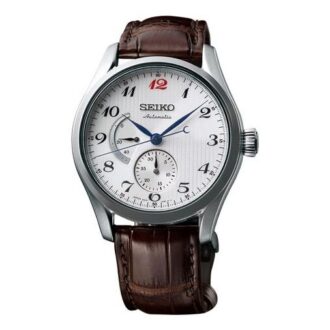 Presage Automatikuhr mit weißem Zifferblatt und braunem Armband