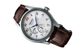 Presage Automatikuhr mit weißem Zifferblatt und braunem Armband