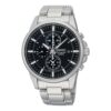 Quarz-Uhr im Business-Casual-Stil, sportlich, schwarzes Zifferblatt, silbernes Armband