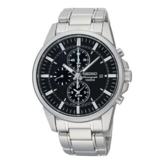 Quarz-Uhr im Business-Casual-Stil, sportlich, schwarzes Zifferblatt, silbernes Armband